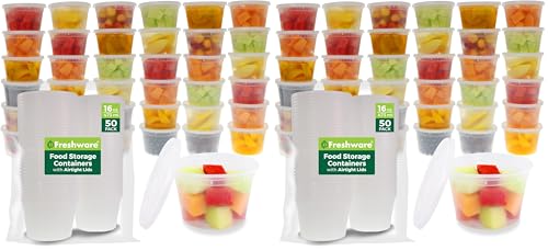 Image of Freshware Food Storage Containers [50 Set] 16 oz Plastic Deli Containers with Lids, Slime, Soup, Meal Prep Containers | BPA Free | Stackable | Leakproof | Microwave /Dishwasher /Freezer Safe (Pack of 2)
