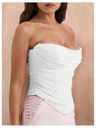 Floerns Women's Strapless Ruched Tube Tops Sleeveless Bandeau Concert Corset Top2
