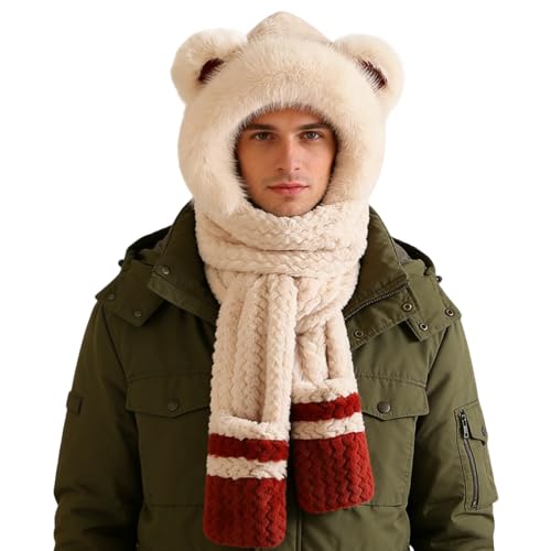 Halsduk med med fickor | Björnform handvärmande tillbehör, hatt halsduk för kvinnor flickor sportentusiaster skidåkare snowboardåkare vandrare löpare skidåkning snowboard vandring användning