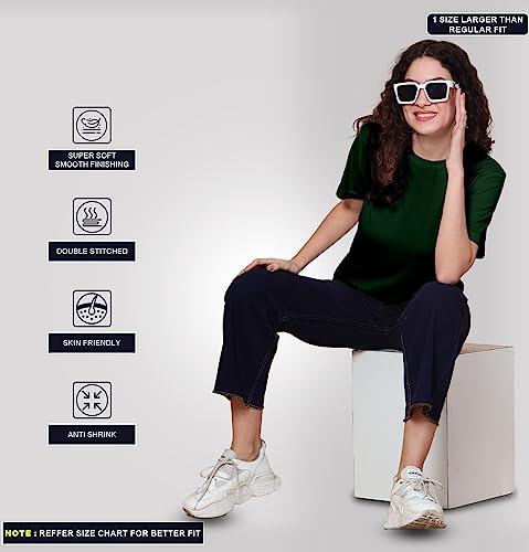 Image of Sleepynuts Women Boyfriend Plain Round Neck Half Sleeve T-Shirt