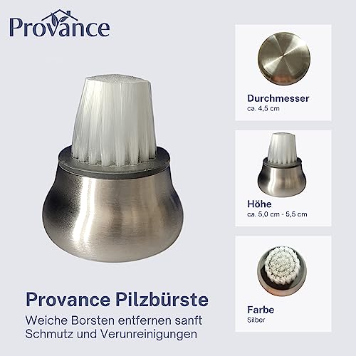 Provance Pilzbürste mit Edelstahlgriff 4,5 cm Umfang Weiche Borsten zur sanften Reinigung Reinigungsbürste Schmutzbürste Champignons Leicht zu reinigen Silber Edelstahl Hygienisch