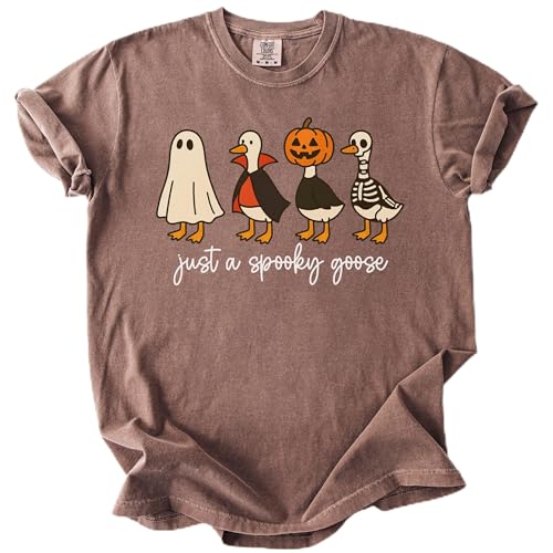 Just a Spooky Goose Comfort Colors® Shirt, Funny Goose Halloween Graphic Tee, Cute Ghost Pumpkin Skeleton Fall Outfit