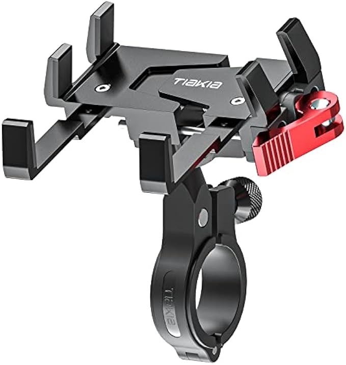 Tiakia 2022 Bike Phone Mount Holder, Aluminum Motorcycle Phone Mount, Handlebar Mounted Cell Phone Holder for Bike, 360° Rotation, Universal Bicycle Phone Mount for 4.5-7 Inch Phones (Black Red)