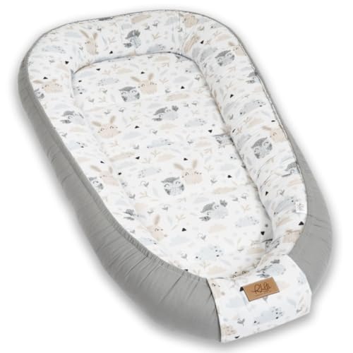 PaLulli Nido de bebé extragrande, 100 x 60 cm, algodón, reversible, reversible, hecho a mano, transpirable y seguro (gris)
