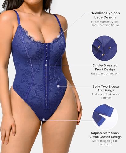 Image of SHAPELLX Lace Bodysuit for Women Tummy Control Shapewear Backless Body Suits One Piece Body Shaper Thongs