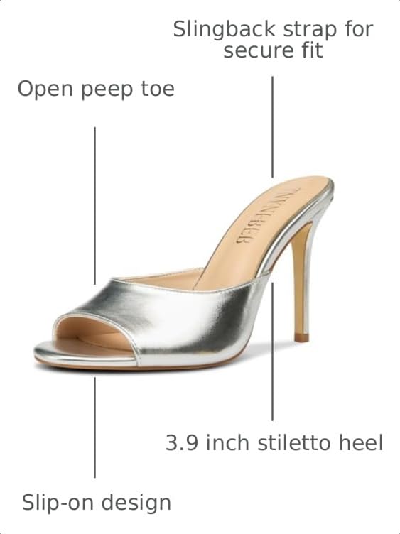 Image of TNYNFBEB Women Stiletto High Heel Peep Open Toe Sandals Slingback Slip-on Wedding Office Cute Basic Classic 3.9 Inches Heels
