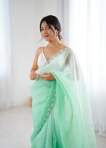 Image of Women's Chiffon Embellished Saree With Unstitched Blouse Piece