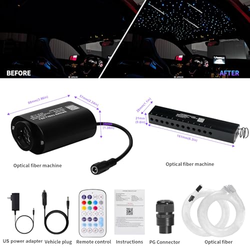 Image of Small Size Fiber Optic Starlight Headliner Kit, Shooting Stars + Twinkle + Sound-Activated APP& Remote Control Starlight Engine for Car Home, 500pcs 13.1ft