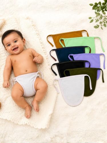 Image of Rigo Baby Cotton Cloth Diapers | Reusable Adjustable Nappy | Pack of 7 | 100% Cotton, Pack Size: 7, Adjustable Tie-Up, 0-24 Months, Machine Washable, Reusable