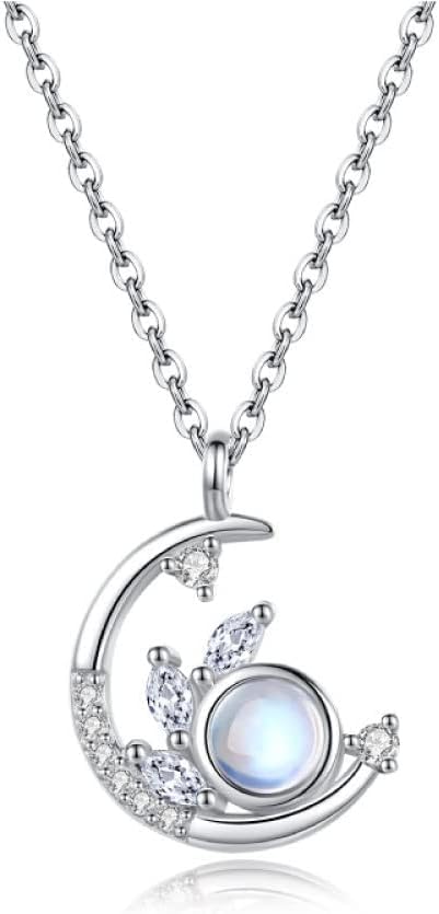 Collier en argent fin, pendentif en pierre de lune, le cadeau idéal pour femme et fille