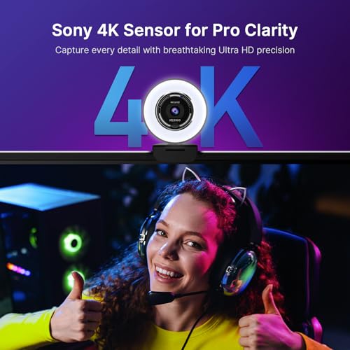 Image of NexiGo N680E Pro 4K Webcam with Ring Light, PDAF Autofocus, 1080p 60FPS, Dual Noise-Canceling Mics, Privacy Shutter, USB Plug-and-Play for Zoom, Teams, Twitch, Google Meet