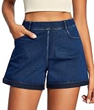 IUGA Stretchy Jorts Women Pull On Blue Jean Shorts Womens High Waisted Folded Hem Denim Shorts Summer Casual with Pockets