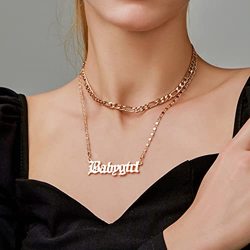 Jovono Layered Necklaces Gold Figaro Necklace Chain Fashion Babygirl Pendant Necklace Chain Accessories for Women(Gold)4