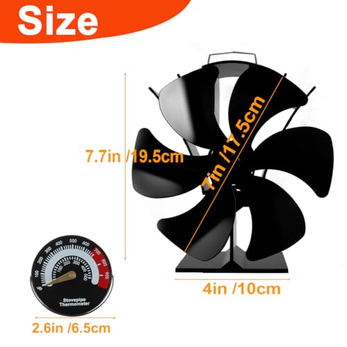 Image of Tomersun Wood Stove Fan Heat Powered, 7in Large 6 Blades Fireplace Fan