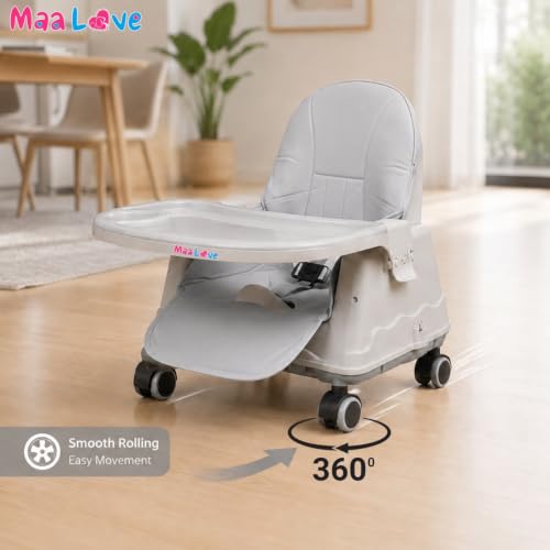 Image of Maa Love 4-in-1 Baby High Chair for 0-5 Years, Adjustable Height Feeding Chair with Detachable Tray, One-Hand Fold, Multifunctional High Chair (Grey)