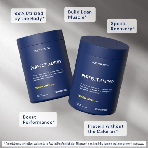 Image of BodyHealth PerfectAmino - BCAA and EAA Powder for Pre and Post Workout - Amino Acid Energy Drink for Men and Women to Support Lean Muscle and Recovery - Lemon Lime - 120 Servings