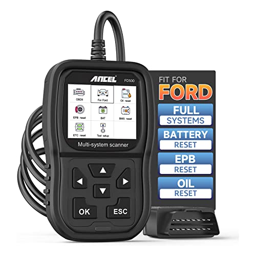 ANCEL FD500 Full System Scan Tool fit for Ford Lincoln, Code Reader Obd2 Scanner with Engine ABS SRS Transmission 4WD System Diagnostics, EPB/Throttle Oil Reset/Battery Registration fit for Ford
