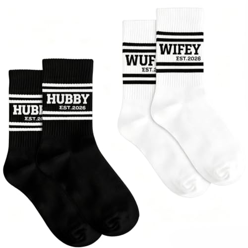 Skdgih Black and White Hubby and Wifey Socks, Bridal Shower Gifts, Engagement Wedding Honeymoon Travel Gift for Couples Newlywed