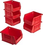 Akro-Mils 8212 Six Pack of 30210 Plastic Storage Stacking AkroBins for Craft and Hardware, Red