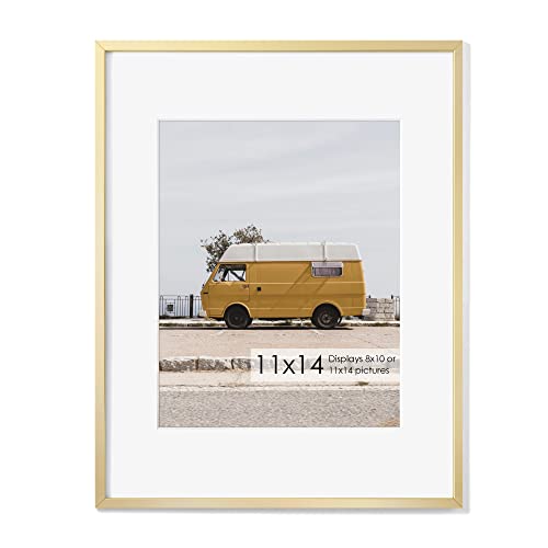 11X14 Metal Picture Frame - 11X14 Aluminum Photo Frames With 8X10 Mat - Includes Attached Hanging Hardware And Tempered Glass Front - Wall Hanging Frames Vertical Or Horizontal Display (Gold, Pack Of 1) #TOP9