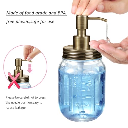 Image of Amolliar Mason Jar Liquid Soap Dispenser Lid, Farmhouse Pump, Brass 2 Pack | Refillable Lotion Soap Pump16OZ Regular Mouth Jar, Hand Soap, Dish, Stainless Steel Soap Pump Lid, Farmhouse Bathroom Decor