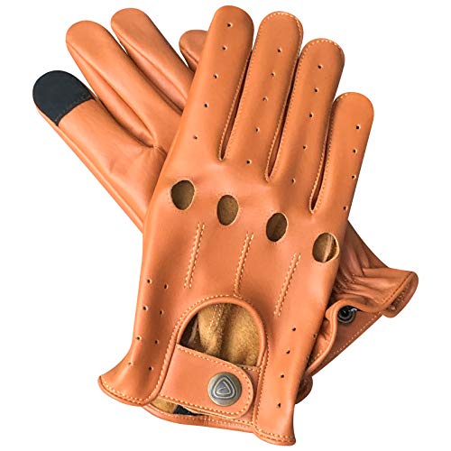 PSS Gants Tactiles Cuir Homme Conduite Voiture Style Mode Chic Été Hiver Gants Légers Longs, Marron Camel Cover