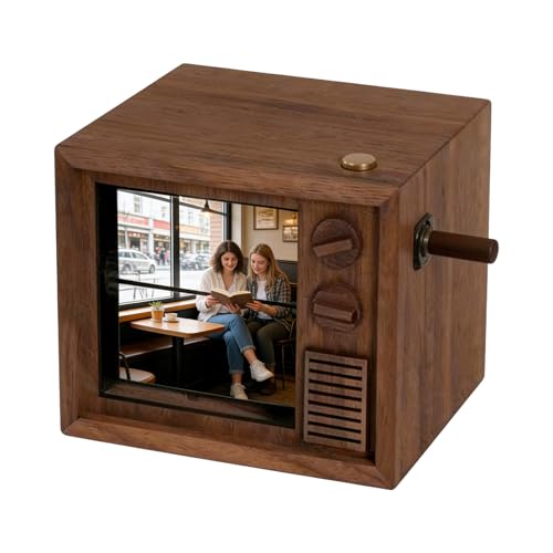 Boîte à musique portable à manivelle avec 16 albums photos et design lumineux pour cadeau de mariage et occasions spéciales pour couples