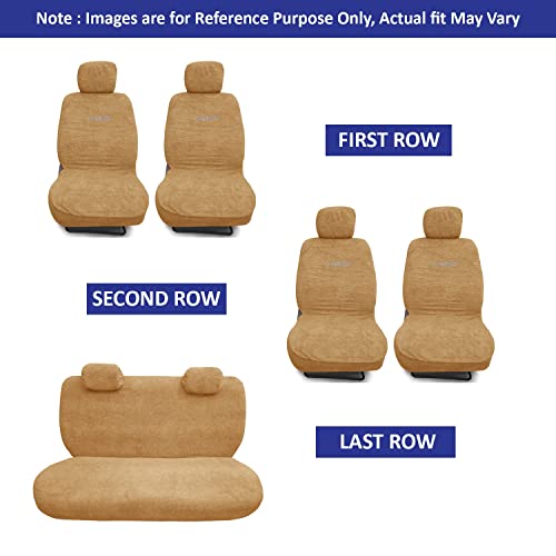 Image of KINGSWAY Accessories Car Seat Covers Only Compatible with Hyundai Alcazar (6 Seater) 2024 Onwards Model | 100% Cotton Towel Fabric | Complete Set (Car Specific Front + Rear Seat Covers) in Beige Color