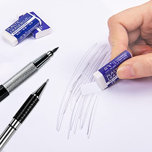 Image of AUAUY 6 Piece Metal Mechanical Pencil Set, 3 Pcs Drawing Pens 0.5mm & 0.7mm & 0.9mm & 3pcs 2mm Art Pens with 12 Tube Refill Pins, 3 Erasers & 24 Erasers Tips for Writing Drawing
