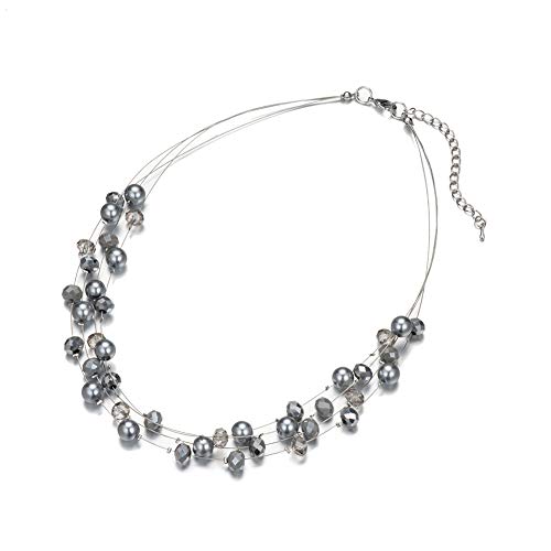 Layered Choker Freshwater Pearl Necklace - Fashion Jewelry Necklace Gifts For Women Girls Mom (15-Grey) #TOP4