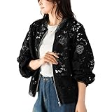[MafLu.] アウター レディース 春 秋 レース ブルゾン シアー ジャケット 薄手 軽量 メッシュ 花柄 刺繍 長袖 上品 お呼ばれ 夏 ブラック 黒 フリーサイズ