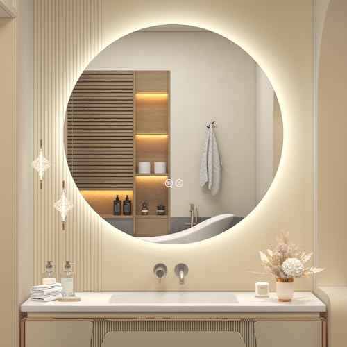 SMIROR Round Led Lighted Bathroom Mirror for Wall 36", Backlit