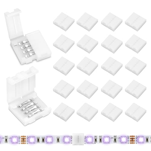 Pmxary 20Pcs 4 Pin LED Strip Connectors for 10mm Wide RGB LED Strip Lights, Solderless Unwired LED...