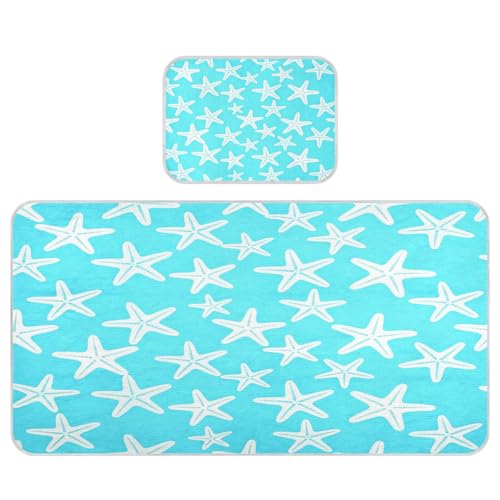 Cojín de colchón refrescante para bebé, impermeable, 28 x 52 pulgadas, absorbente, con estrellas de mar tropicales y aguamarina, para niños, adultos
