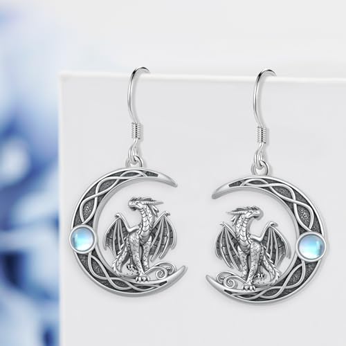 Dragon Earrings 925 Sterling Silver Celtic Moonstone Dragon Dangle Earrings for Women Dragon Jewelry Gifts for Women2