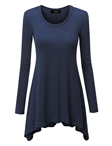 Made By Johnny MBJ WT953 Womens Round Neck Long Sleeve Rib Trapeze Tunic Top M Navy