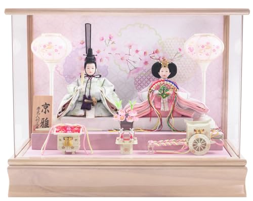 秀光人形工房 限定商品 雛人形 ひな人形 お雛様 おひなさま 衣裳着 親王 ケース飾り フルセット コンパクトケース入り 雪洞に明かりが灯りお人形を引き立てます オルゴール付き 間口47㎝ 【P86302C淡雪桜】の画像