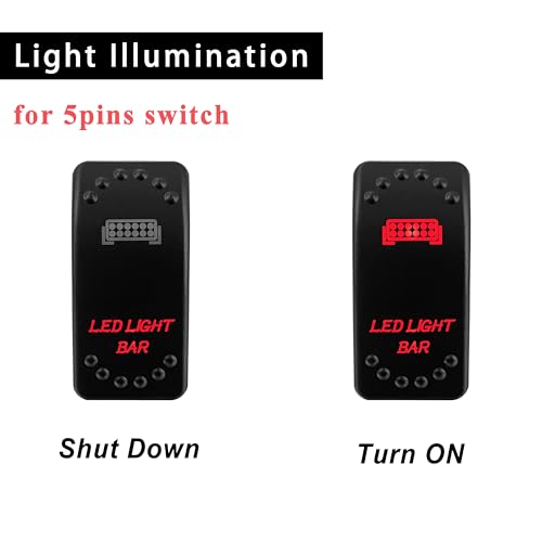 Interrupteur 5 broches LED rouge résistant pour circuits de camion - 4