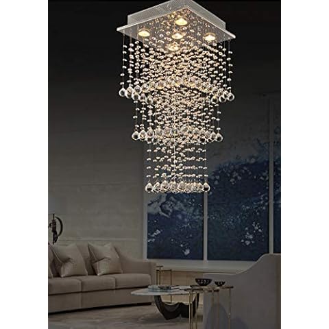 Aglow Intl®Modern Modern 5 Light Cascading Ceiling Pendant Chandelier with K9 Crystal Raindrop Cover