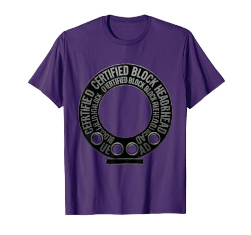 Certified Block Head Funny Mechanic Garage Motor Engine Gift T-Shirt, Men, Purple, 3X-Large