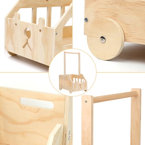 Babyshower cadeau met handvat, wikkelmand met houten wielen, kinderen, houten babyshower, cadeau, houten kist, cadeau voor babyshower, mand voor geschenken, baby met decoratieve bladeren, houten - Afbeelding 5