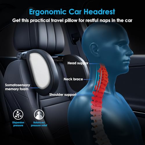 Kopfstütze Auto Kinder & Erwachsene | Nackenkissen für Autoschlaf | Nackenstütze Auto mit Memory-Schaum | Höhenverstellbares Reisekopfkissen (2025 Neu) (Schwarz×1)