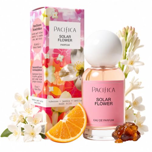 Pacifica Solar Flower Eau de Parfum for Women Floral Perfume Spray with Jasmine Bergamot Vanilla Long Lasting Clean Vegan Fragrance Paraben Free 1 Fl Oz