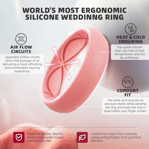 Image of Egnaro 4 /5 /8 Variety Multipack Ergonomic Breathable Bridal Rings Sets, 6mm Wide - 2mm Thick Rubber Wedding bands women, silicone Rings for her with Half Size