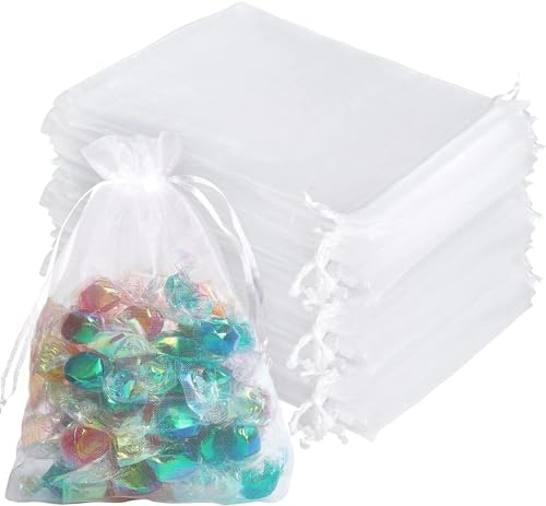 4x6 Inch 100PCS White Organza Gift Bags Bulk - Thick 210T Wedding Favor Bags for Soaps, Candles, Bath Bombs, Jewelry Packaging, Event Planner Supplies,Tear-Resistant & Reusable