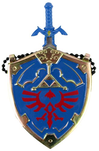 Mini Hylian Shield & Links Master Sword Legend of Zelda Necklace (Blue Zelda Necklace)
