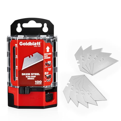 Goldblatt Trapezklingen 0,60 mm Klingenstärke 100 Pack Heavy Duty Utility Klingen Premium Gehärtetem SK2M Stahl mit Spender