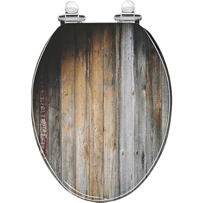 Elongated Toilet Seat Wooden old gray beige plank Resin Toilet Seat with Quietly Close Quick Release Hinges Decorative Toilet Seat with Cover Easy to Clean and Install Rustic Bathroom Decor