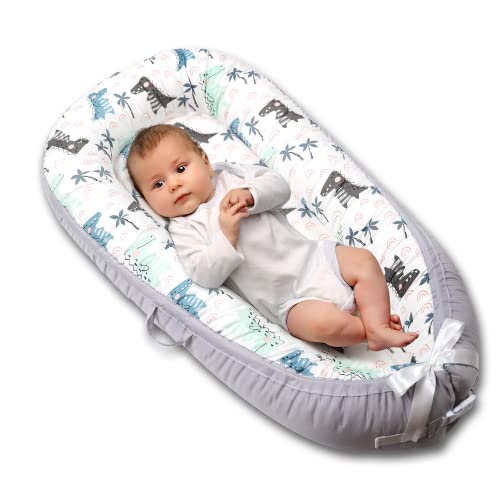 Image of Softbless Baby Lounger for Newborn Cover - Newborn Lounger for 0-12 Months, Breathable & Portable Infant Lounger - Adjustable Cotton Soft Baby Floor Seat for Travel, Newborn Essentials -Dinosaur