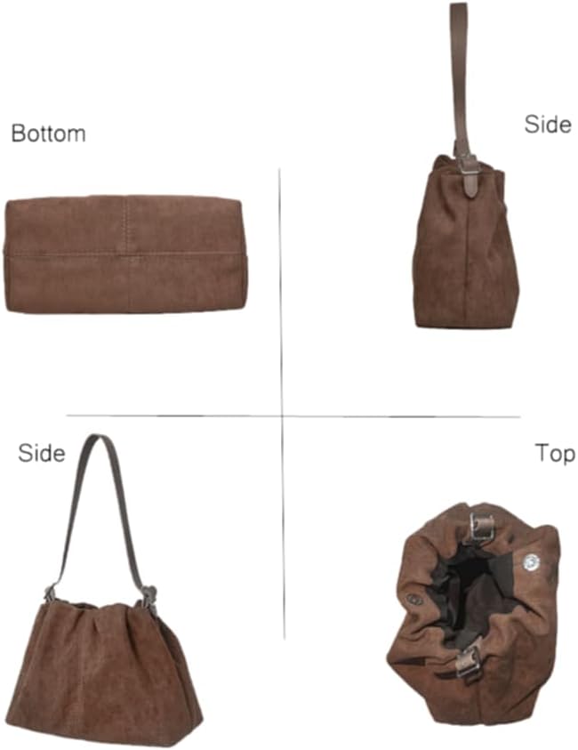 Women Suede Purse Tote Handbag Drawstring Bucket Cloud Bag Crossbody Shoulder Bag - Image 5